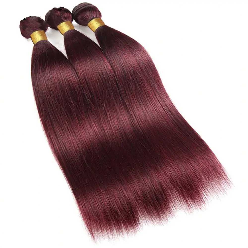 99J Red Straight Human Hair 3 Bundles With 13x4 Frontal HD Lace Front Hair Extensions For Women 30Inch Burgundy Weavings BundlesXJ250120