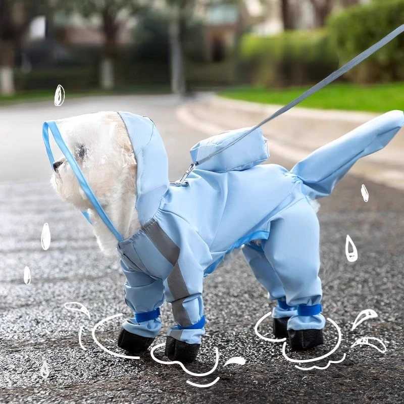 Pet Dog Blue Rainwear Raincoat Pet Hooded Waterproof Jacket Clothes Soft Small Dogs Raincoat Puppy Rain PonchoXJ250121