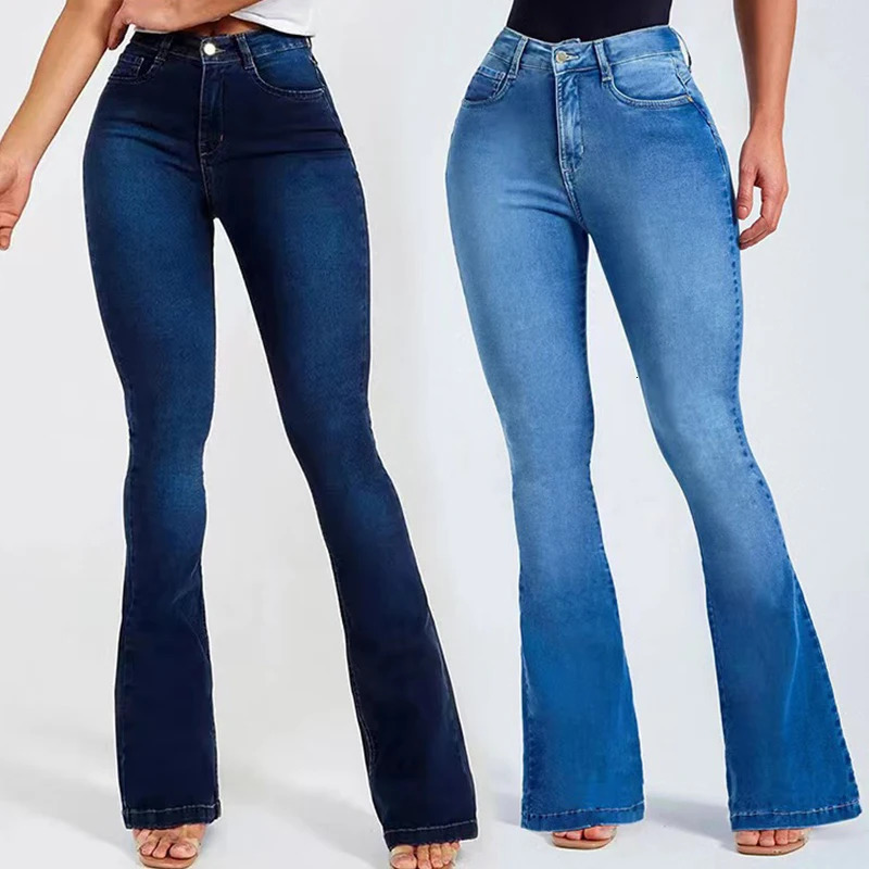 Spring highwaisted slimfit stretch bellbottomed jeans for women 250108