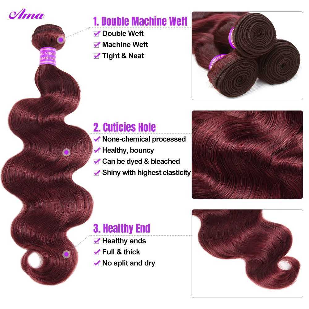 5x5 Clo With Bundles 99j Burgunday Body Wave Bundles With Clo 3/4PCS Colored Human Hair Bundles With Clo 4x4 InchXJ250120