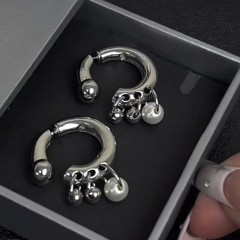 Trend Punk n Pearl Pendant Earrings for Women Men 2025 Before After Detachable Wearing Dangle Earring Fashion Jewelry Gift 250120