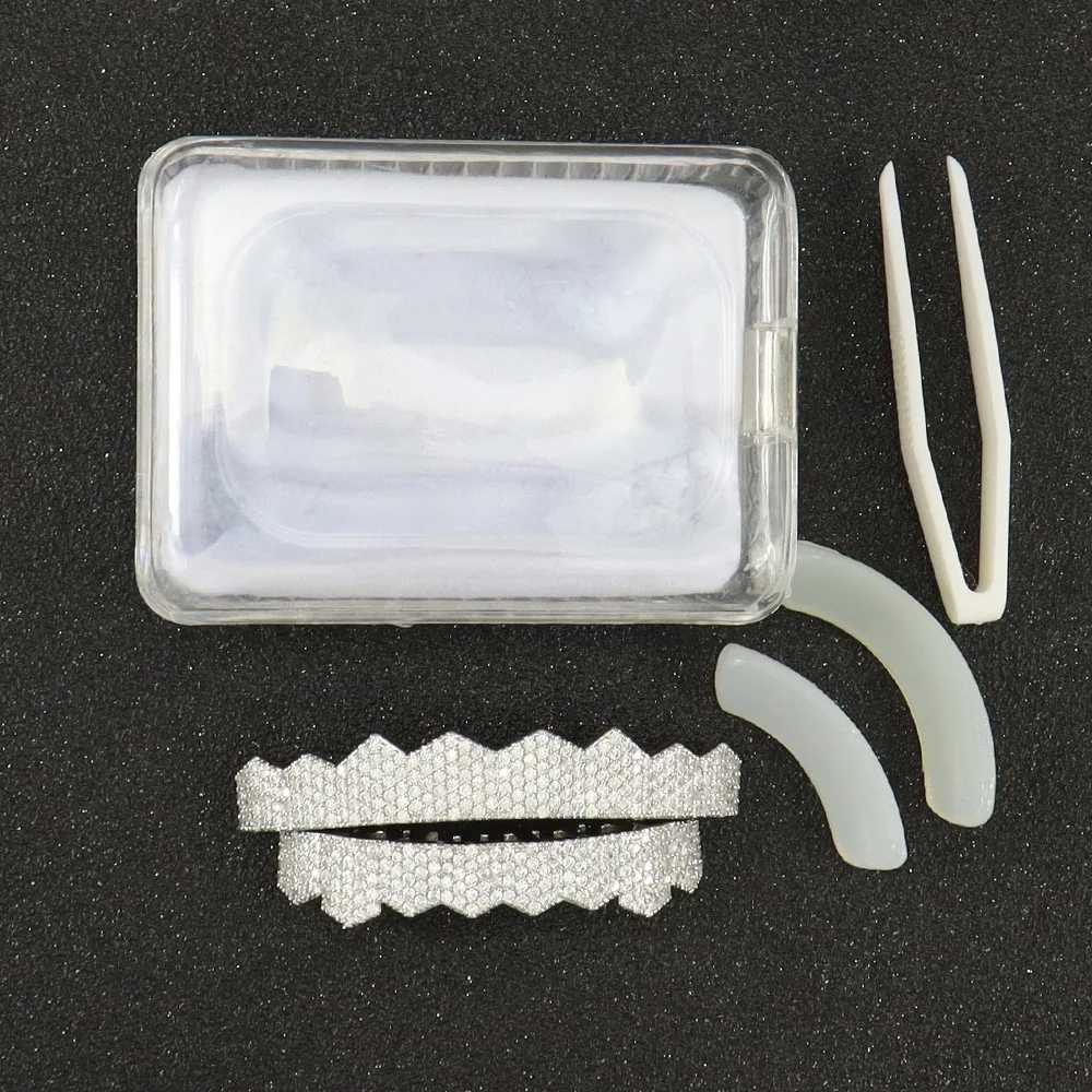 1set Hip Hop Full Iced Out Long Teeth Grillz Gold Plated Dental Grills Rock Tooth Grillz Caps Crystal Teeth Caps Halloween GiftXJ250114
