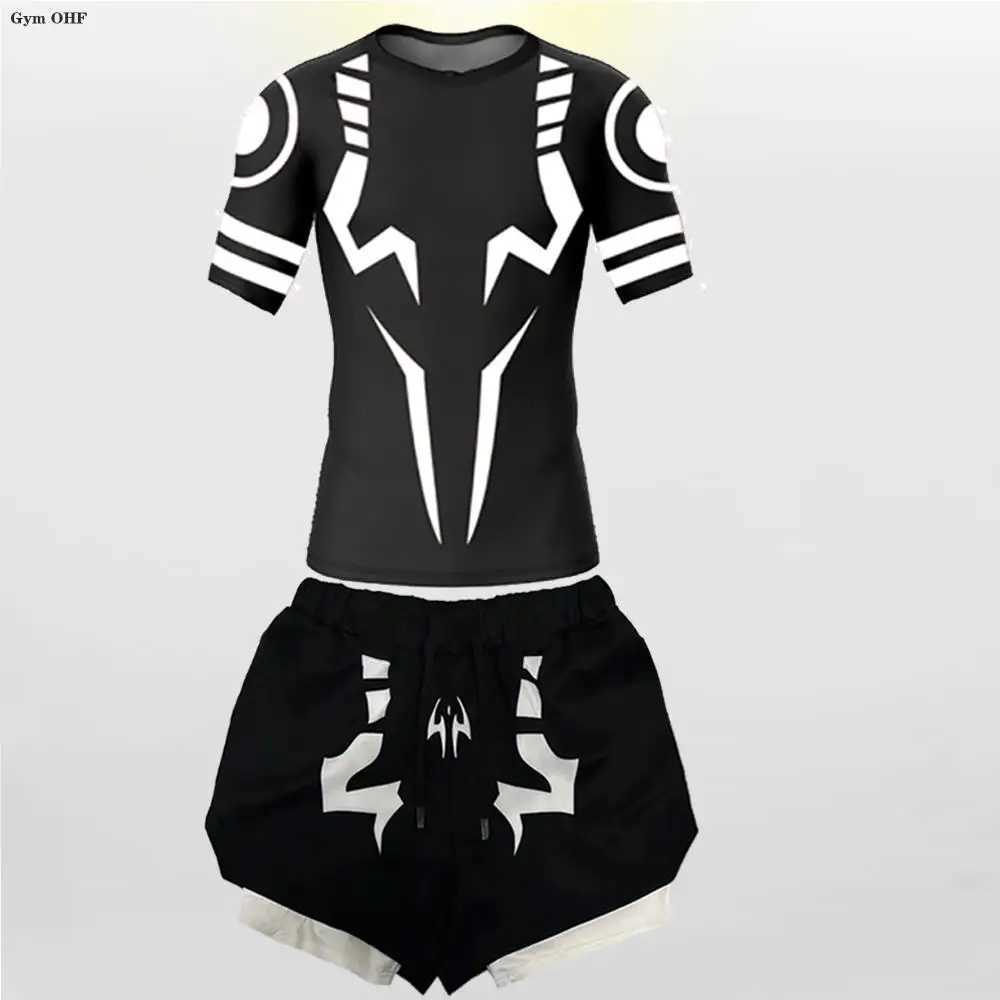 Jujutsu Kaisen anime compression T-shirt mens 2-in-1 shorts sports running jogging gym track and field clothing mens Rashgard MMA X250129