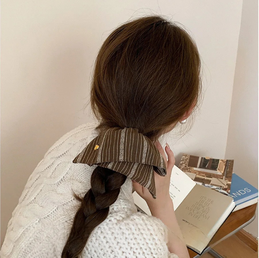 Korea Square Striped Cloth Scrunchies Women Girl Elastic Hair Rubber Band Accessories Tie Ring Rope Headdress Headwear 250117