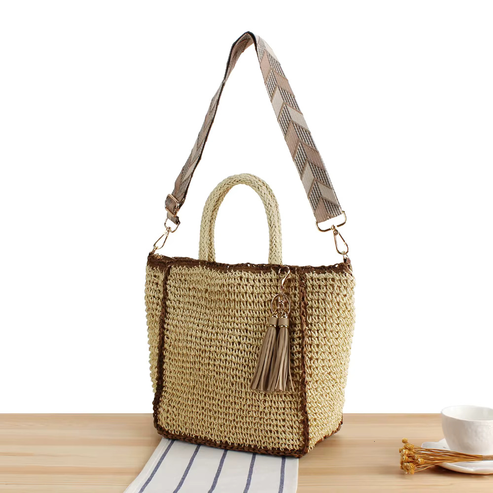 Handmade Paper Rope Crossbody Bags for Women Summer Woven Beach Tote Handbags Bali Travel Straw Shoulder Bag Shopper Purses