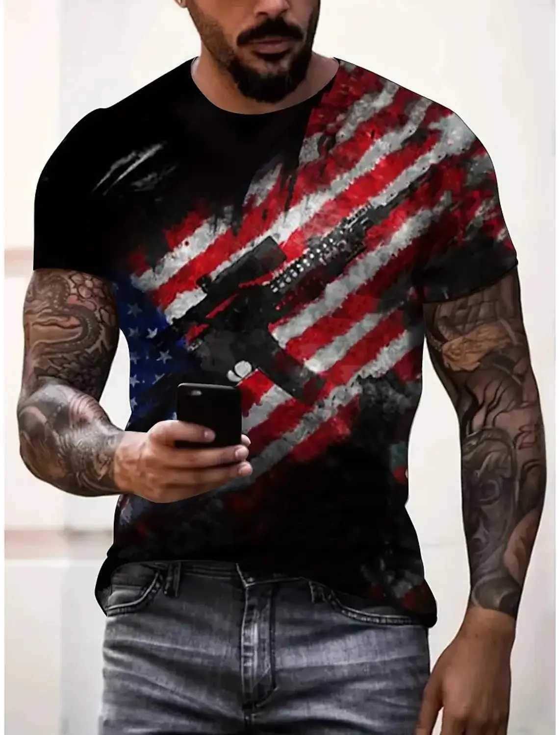 Summer Mens T-shirt 3d Print USA Flag T Shirt Oversized Tees Tops Casual Short-sleeved American Streetwear Fashion Men ClothingXJ250117