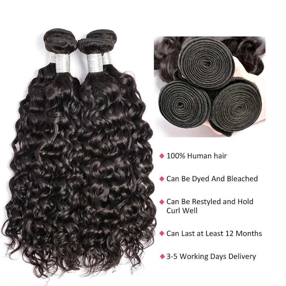 Indian Water Wave Bundles With Clo Wet and Wavy Curly Human Hair Bundles 12A Remy Hair Weave 3 Bundles With Frontal 13X4XJ250120