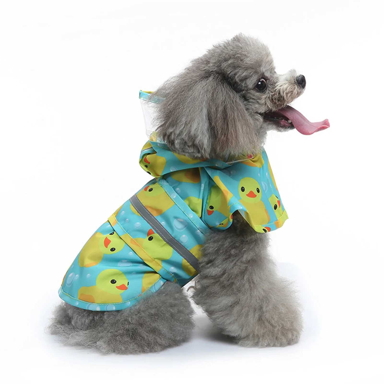 Pet Rain Jacket Duckling Pattern Waterproof Reflective Adjustable 4 Legs Hooded Dog Raincoat For Small And Medium DogsXJ250121