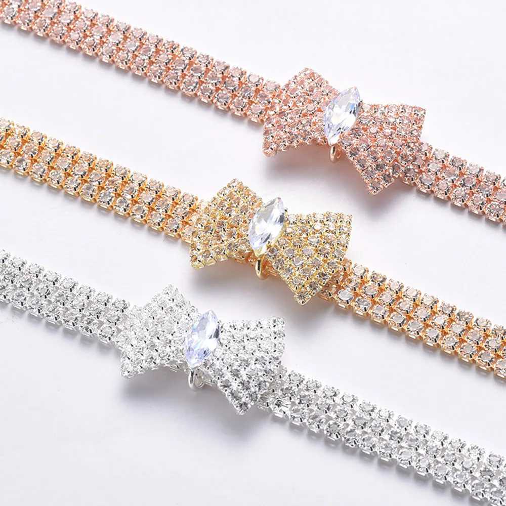 Rhinestones Cat Collar with Bling Bow Charm Shiny Crystal Pet Collar Rhinestone Adjustable Collar Necklace for Small Pet Cat Dog X250129