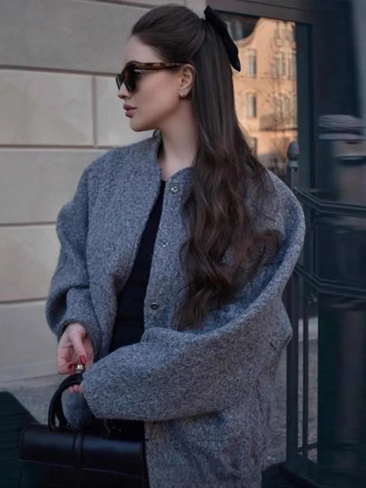 Vintage Laple Bomber Jackets Women Loose Thicken Single Breasted Zipper Female Coats 2025 Spring Autumn Fashion Lady Outerwears 250109