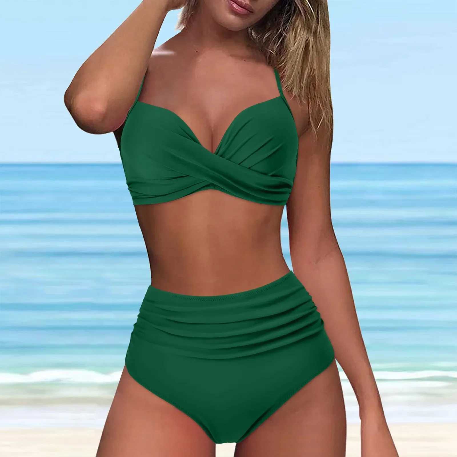 Women High Waisted Bikini Thin Shoulder Straps Sling Push Up Tank Top Separate Two-Piece Swimsuit High Waist Backless SwimwearsXJ250120
