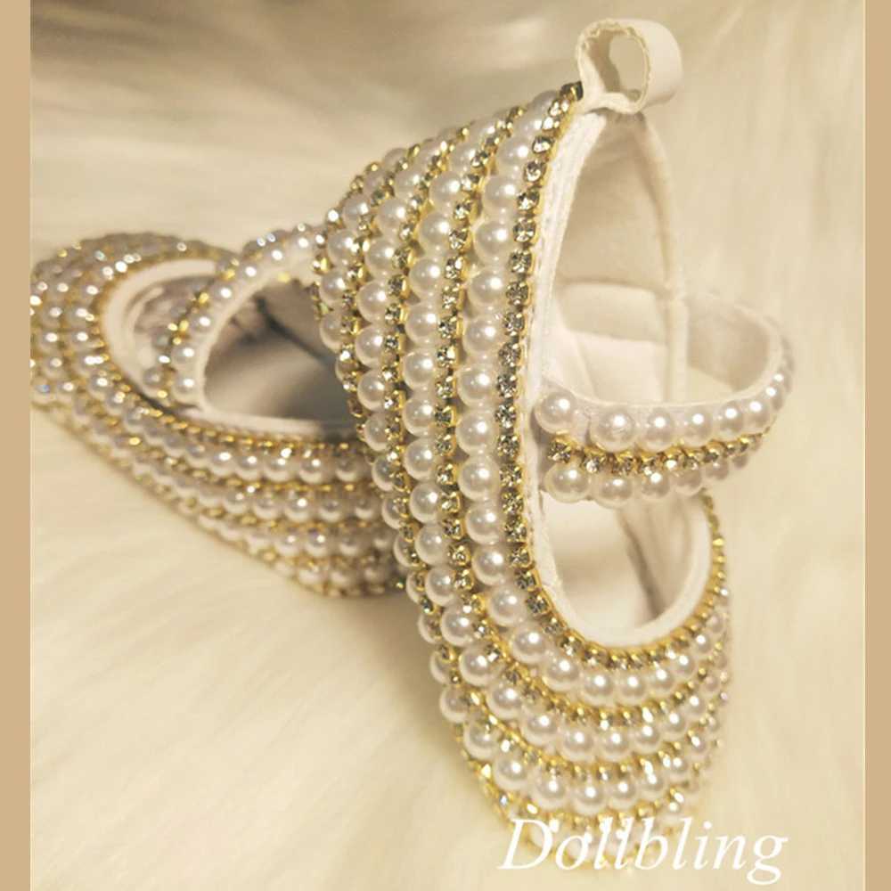 Baby Princess Girl Non white Pearl Ordinary Rhinestone Comfortable Soft Cotton Hook and Loop Toddler Baby Bed Shoes X2503221