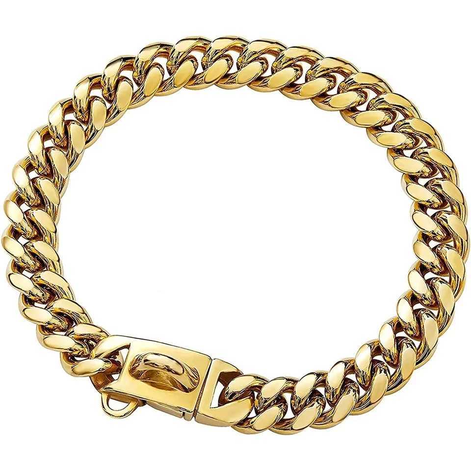 14mm Gold Dog Chains Collar for Dogs Stainless Steel Metal Luxury Necklace Pet Accessory X250129