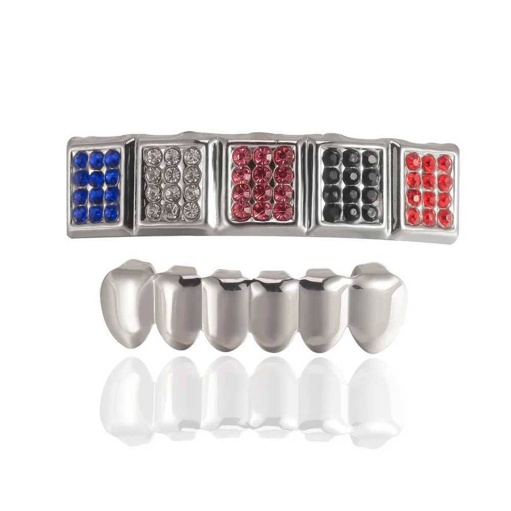 Hip Hop CZ Stones Teeth Grillz Set For Unisex Top Bottom Mouth Teeth Grills Shiny CZ Fashion Jewelry For GiftXJ250114