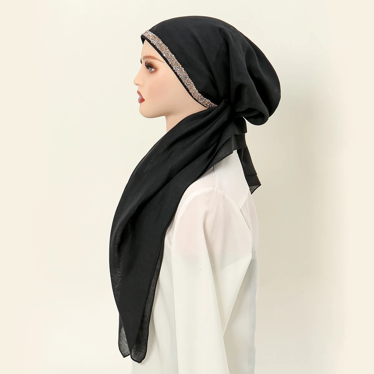 Shiny Rhinestone Instant Hijab Scarf for Women Muslim Turban Thin Breathable Polyster Headband Elastic Sleep Cap Wraps 250121