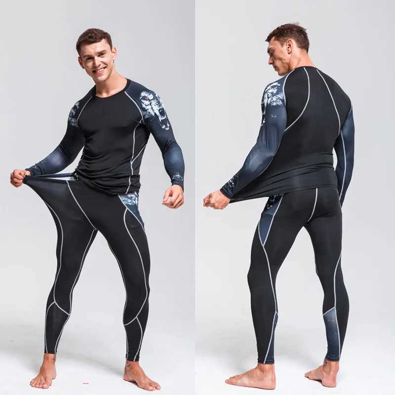 Mens Sports Tights Thermal underwear Second skin Gym Running Track suit 2 pc set Compression Sportswear male Workout clothing X250129