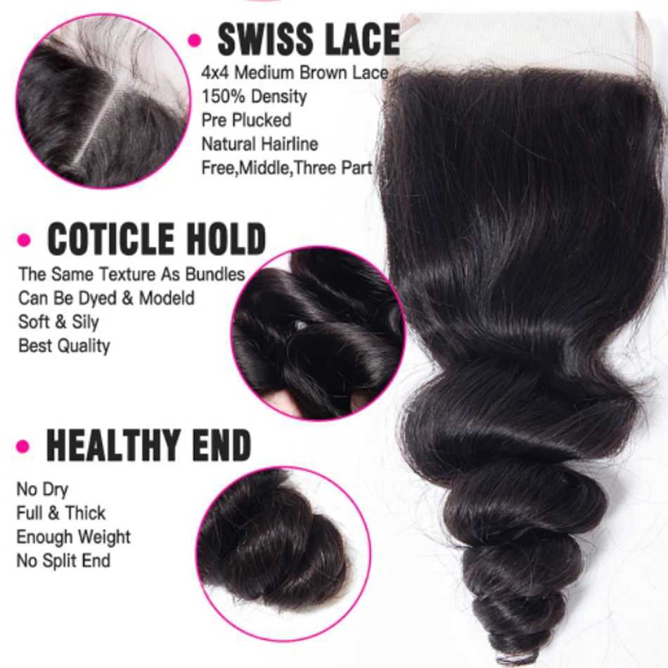 12A Malaysian Raw Virgin Hair Unprocessed Human Bundles Clo 13X4 Frontal Loose Wave Bundles With Clo Natural Black DeepXJ250120