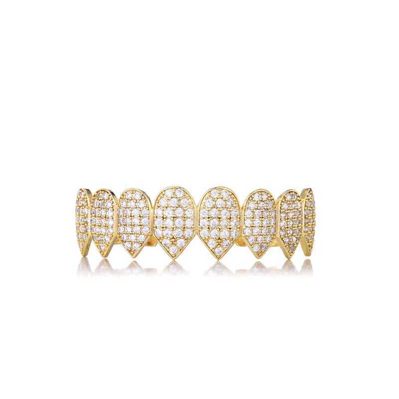 Rock CZ Teeth Grillz Caps Cubic Zircon Iced Out Micro Pave Top Bottom Charm Grills For Men Women Hip Hop Jewelry CosplayXJ250114