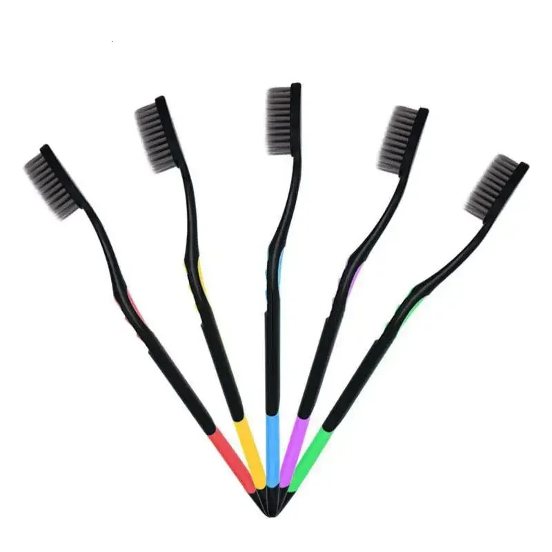 10 Pieces Packed Soft Bristle Bamboo Charcoal Black Hair UltraFine Beauty Toothbrush Couple Suit Oral Cleaning Tools y250115