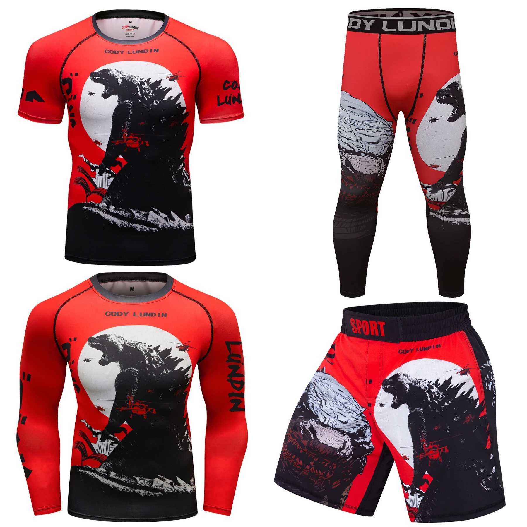 Cody Lundin Mens Red Gym Fitness Sports Suit Jiu jitsu Bjj Rashguard Sublimation Boxing No Gi Training Sets Fighting Wear X250129