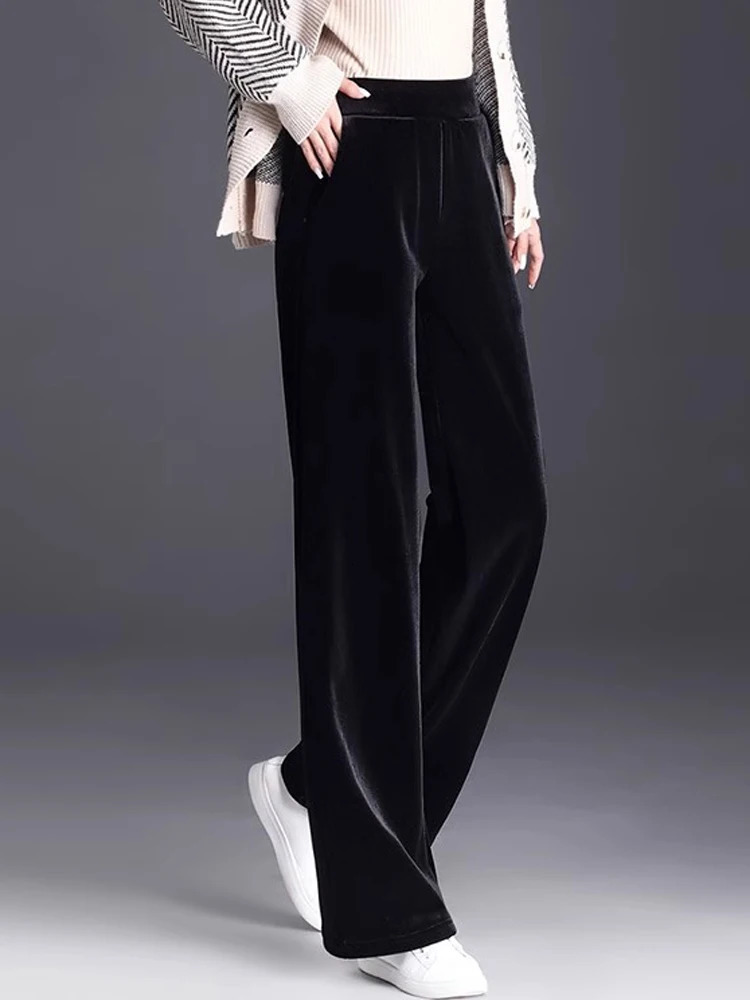 Golden Velvet Wide Legged Pants Spring and Autumn High Waist Hanging Good Casual Blue Loose Straight Womens Pants6XL 250122