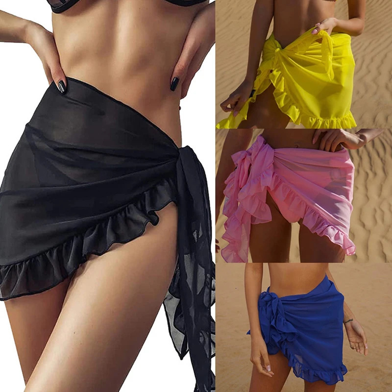 Women Short Sarongs Swimsuit Coverups Beach Bikini Wrap Sheer Skirt Scarf Ladies Casual Cover Ups for Swimwear 250120