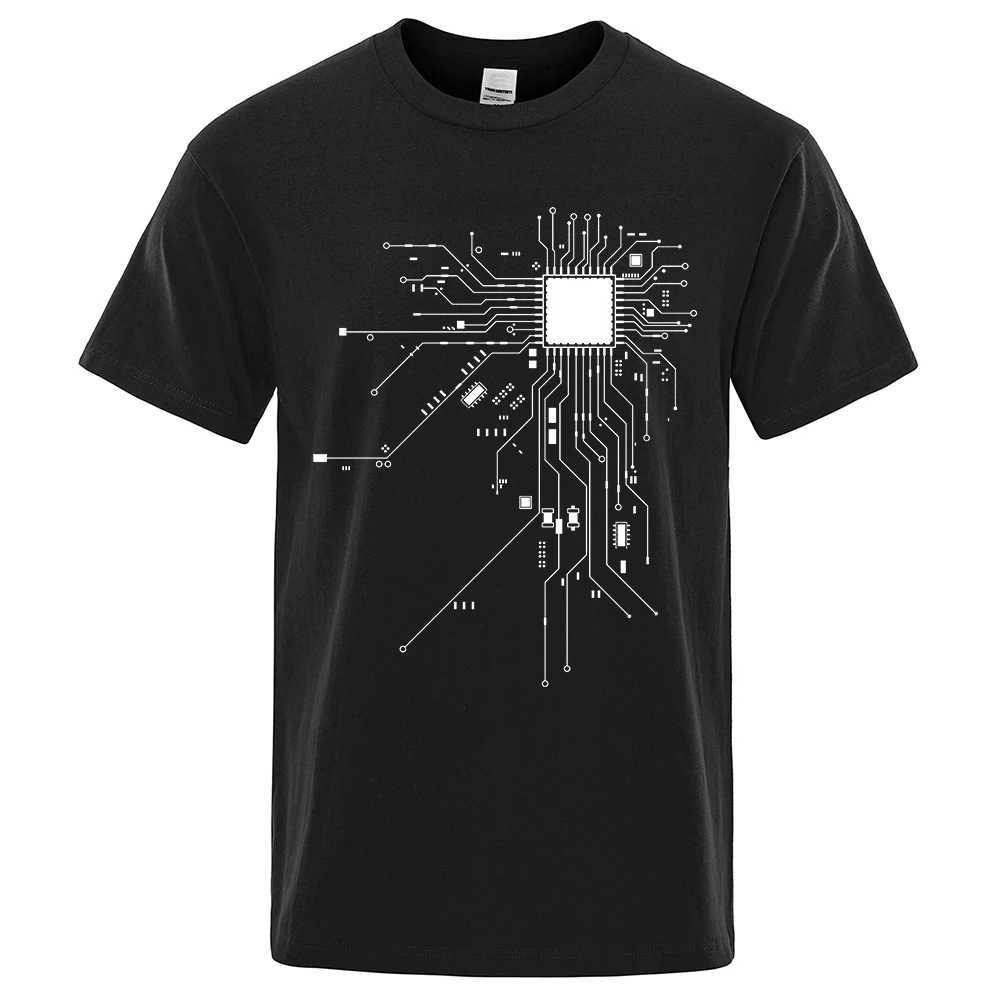 CPU Processor Circuit Diagram T Shirt Men Summer Cotton T-shirt Mens Funny Tops Fashion Tees Homme Brand Unisex Clothes C99XJ250117