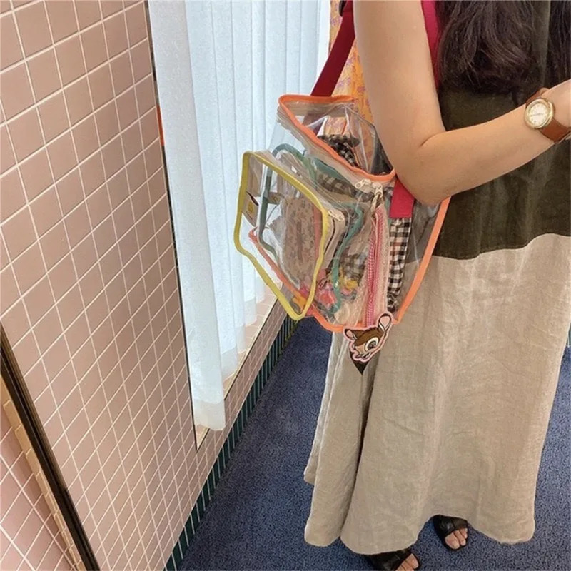 ns Korean Style Color Matching Transparent Bag Street S Outdoor Snacks Toys Going Out Shoulder Swimming Backpack Beach Bag 250121