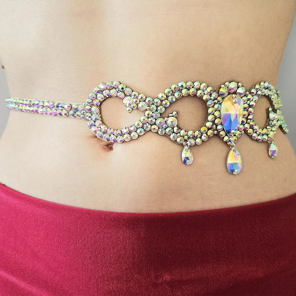 Stonefans Hollow Ballroom Belt Chain for Women Belly Dance Accessories Sexy Waist Water Drop Crystal Body Jewelry Dress Clothing 250117