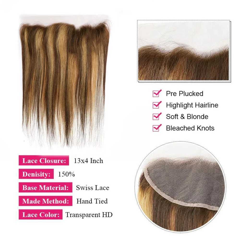 P4/27 Highlight Bundles With Clo Frontal 13x4 Straight Brazilian Human Hair Bundle With Frontal Ombre Blonde Hair ExtensionsXJ250120