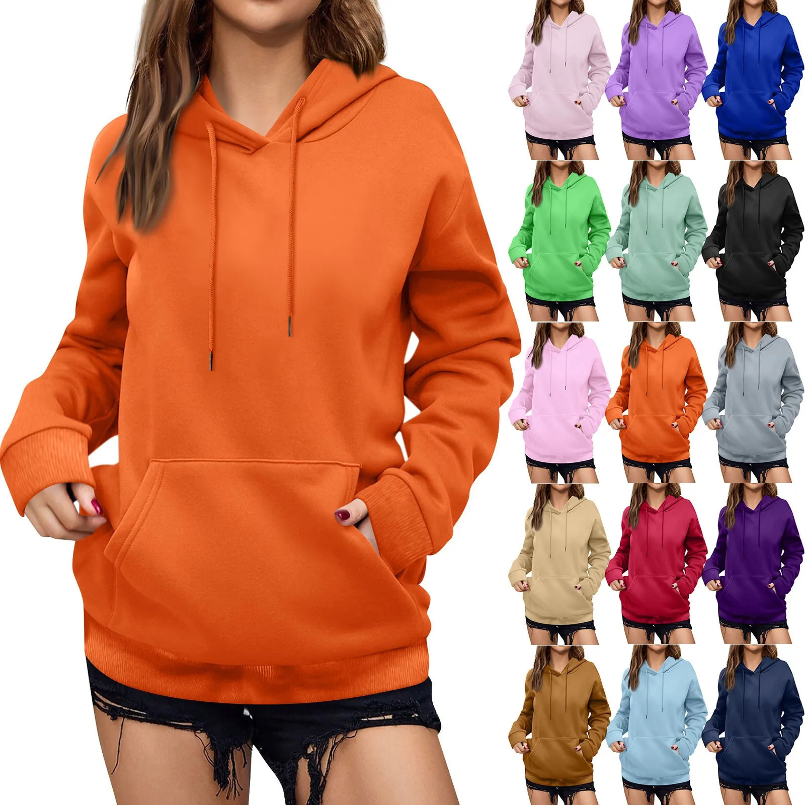 y2k Solid Minimalist Womens Hoodie Long Sleeve With Pocket Casual Daily Wear Women Hoodies Autumn Sudadera de mujer 250122