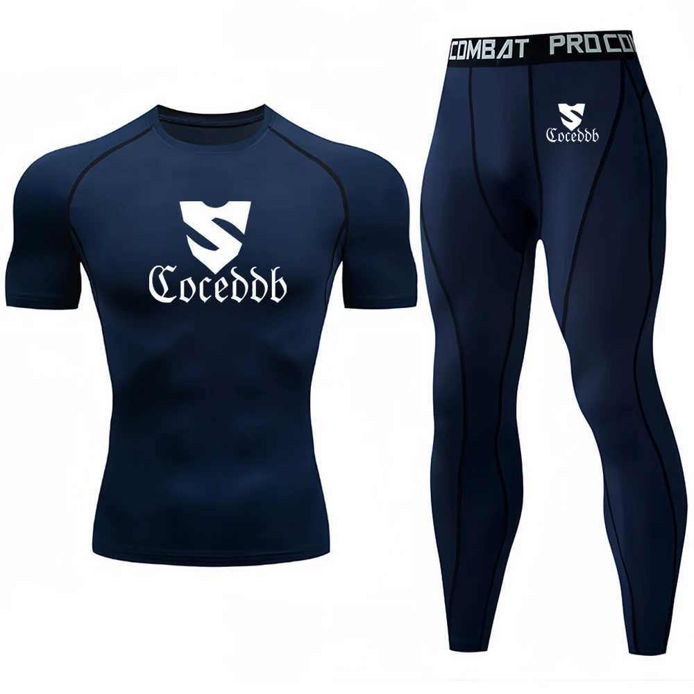 2pcs Mens Compression Sportswear Suit Gym Tight Sets Workout Jogging MMA Fitness Sports shirt+Pants Tracksuit Running Set X250129