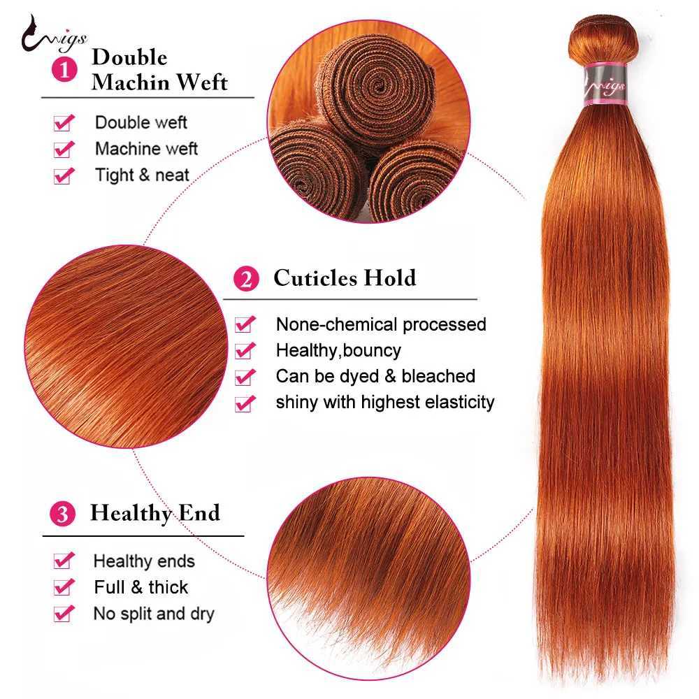 Uwigs Ginger Orange Bundles With Clo Brazilian Hair Extensions Human Hair Straight Bundles With Clo For Woman Remy HairXJ250120