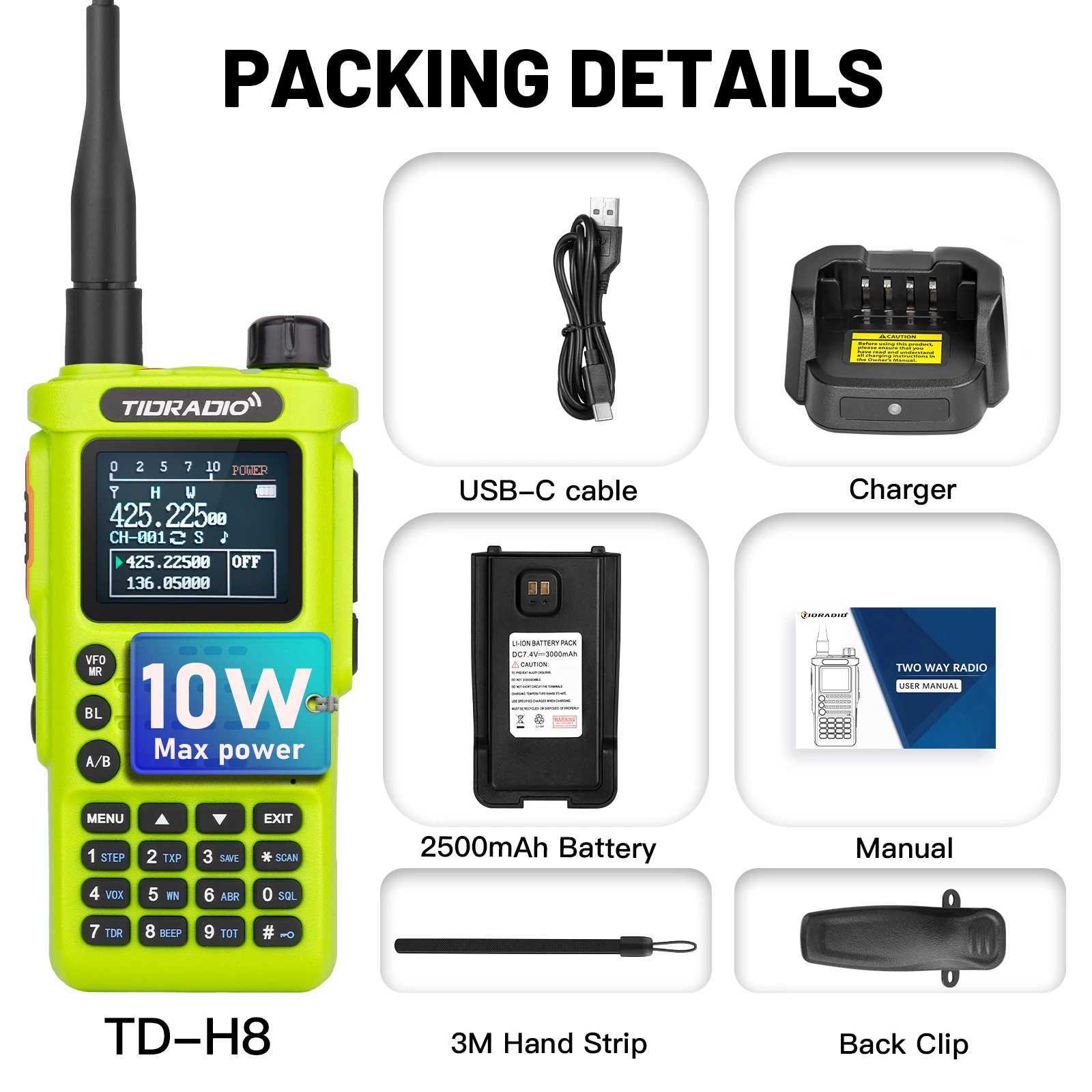 Top 2nd Gen TIDRADIO TD-H8 10W Professional Walkie Talkie Portable Long Range Radio Phone Wireless Programmable Search Repeaters X2501291
