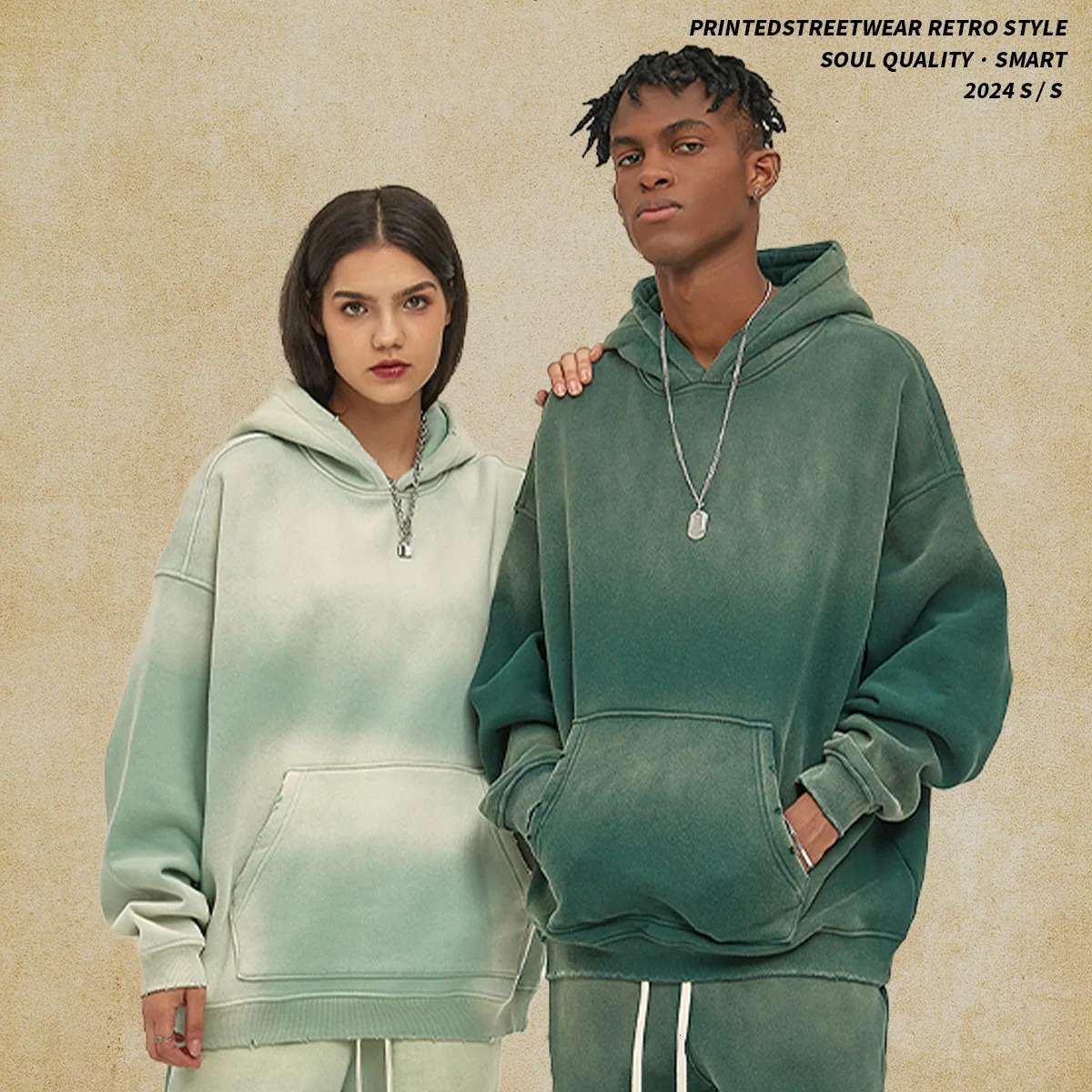 Solid Color Blanks plus fleece thicken spraydyed aged hoodie 250122