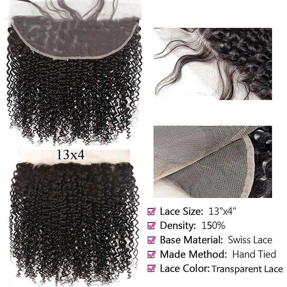 Raw Indian Human Hair Kinky Curly Bundles with Clo Virgin Curly Human Hair Weave with 13x4 HD Transparent Lace Front CloXJ250120