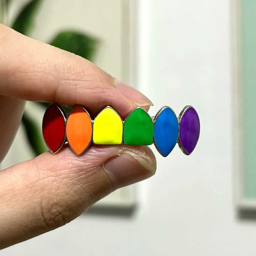 RACHELZ Hip Hop 6/6 Glossy Colorful Teeth Grillz Fangs Fashion Rainbow Tooth Caps For Women Men Jewelry Halloween CosplayXJ250114