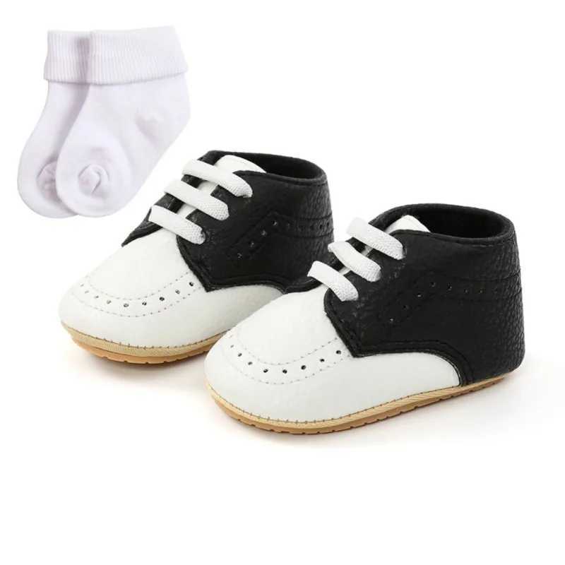 Newborn Infant Toddler Baby PU Lace-up shoes Soft Bottom Anti-slip First Walkers Prewalker baby boy girl shoes with socks 0-18M X250129