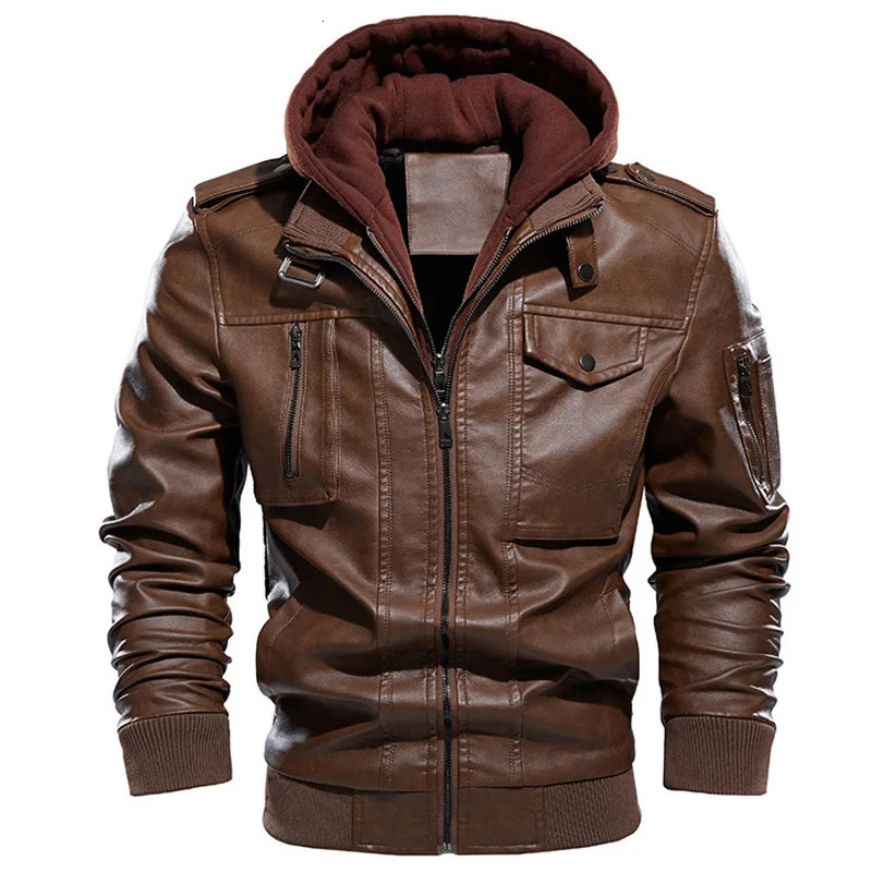 Man Winter Thick Warm Vintage Hooded Collar Club Bomber Leather Coats chaqueta Motorcycle Jacket Men Casual PU Leather Jackets 250120