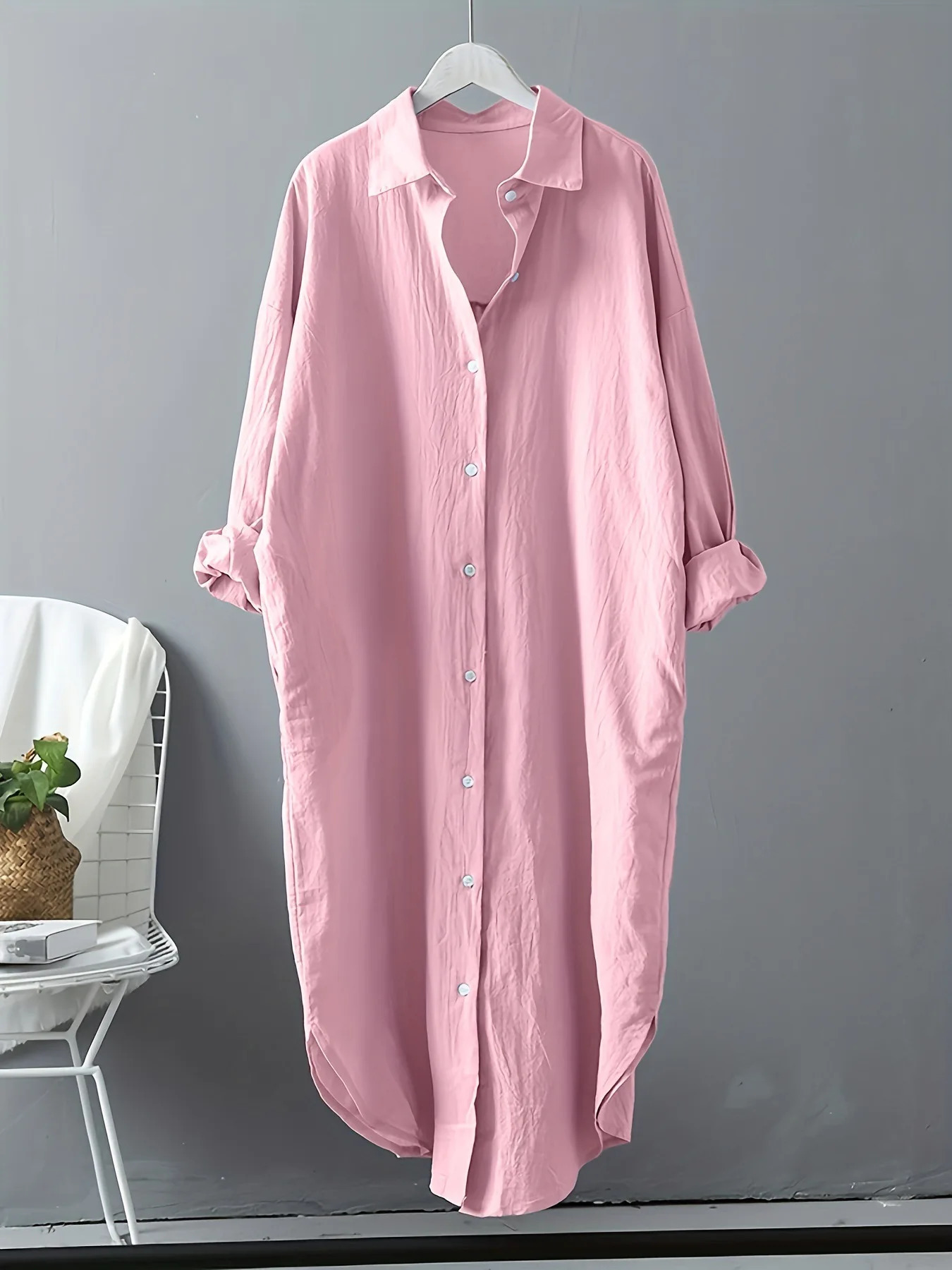 Fashion Long Sleeve Cotton Linen Midi Dress Women Fall Loose Casual Comfortable White Buttons Dresses For Women Robe Femme 250121
