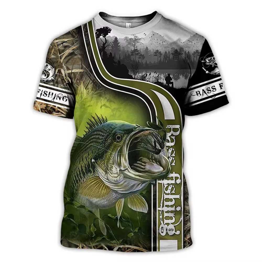 T-shirts For Men Carp Fishing Print Outdoor Loose Short Sleeve Pullover O-neck Top Tee Casual Streetwear Oversized ClothingXJ250117