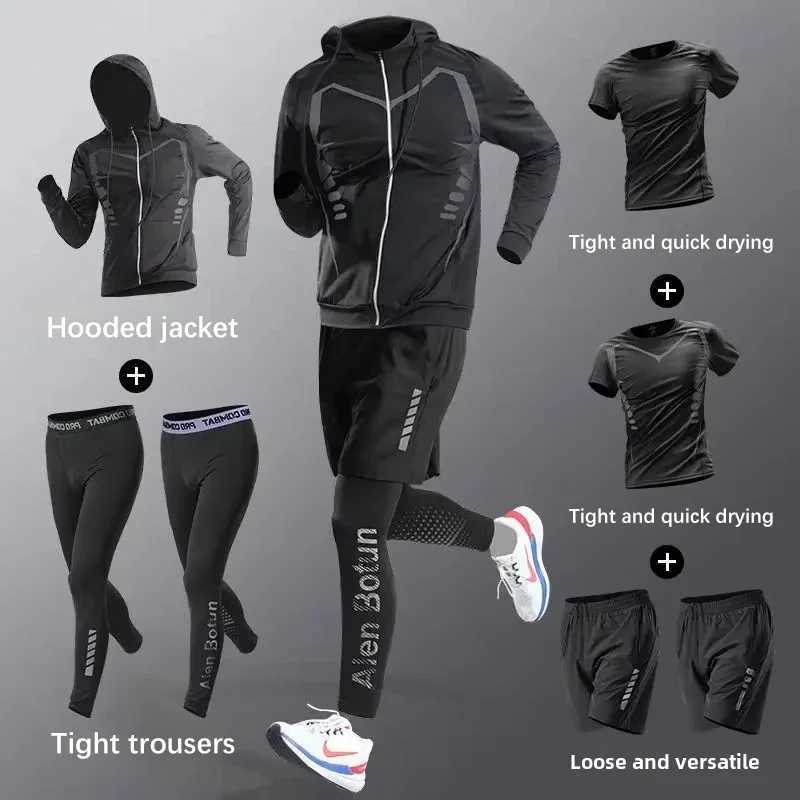 1-7pcs Set Mens Clothing Running Fitness Set Tight-Fit Quick-Dry Gym Workouts Clothes Runs Training Cycling Mens Sweatsuits Set X250129