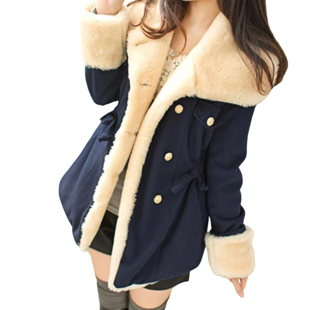 Chic Women Slim Fit Contrast Color Cardigan Lady Winter Coat Thermal