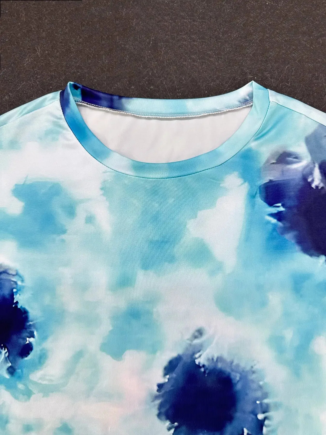 2 Pcs Plus Size Tie Dye Pajama Set with Lettuce Trim Shorts and Short Sleeve Tee Comfortable Home Wear for Casual Days 250122
