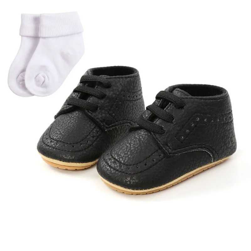 Newborn Infant Toddler Baby PU Lace-up shoes Soft Bottom Anti-slip First Walkers Prewalker baby boy girl shoes with socks 0-18M X250129