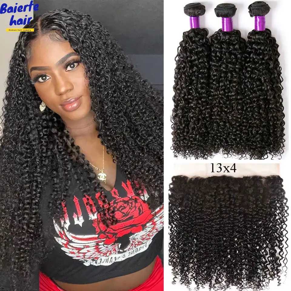 Raw Indian Human Hair Kinky Curly Bundles with Clo Virgin Curly Human Hair Weave with 13x4 HD Transparent Lace Front CloXJ250120