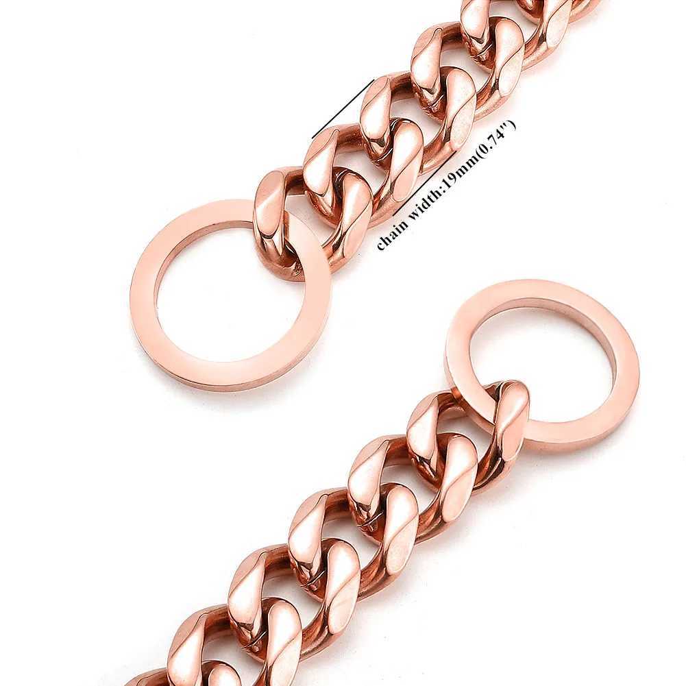 New Arrival Rose Gold Cuban Link Chain Collar Stainless Steel Dog P Chain Walking Trainig for Small Medium Large Dogs 11/15/19mm X250129