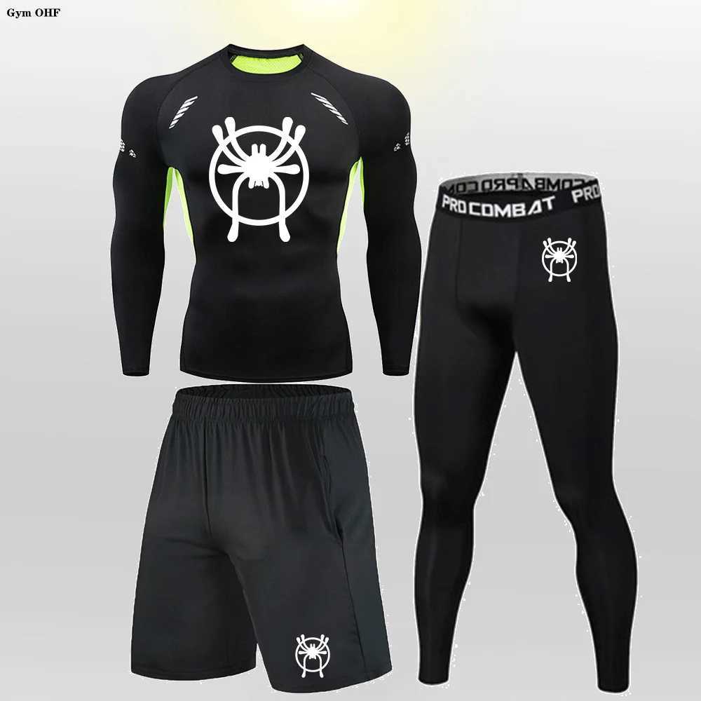 Superhero 3 Pcs Set Mens Workout Sports Suit Gym Fitness Compression Clothes Running Jogging Sport Wear Exercise Rashguard Men X250129