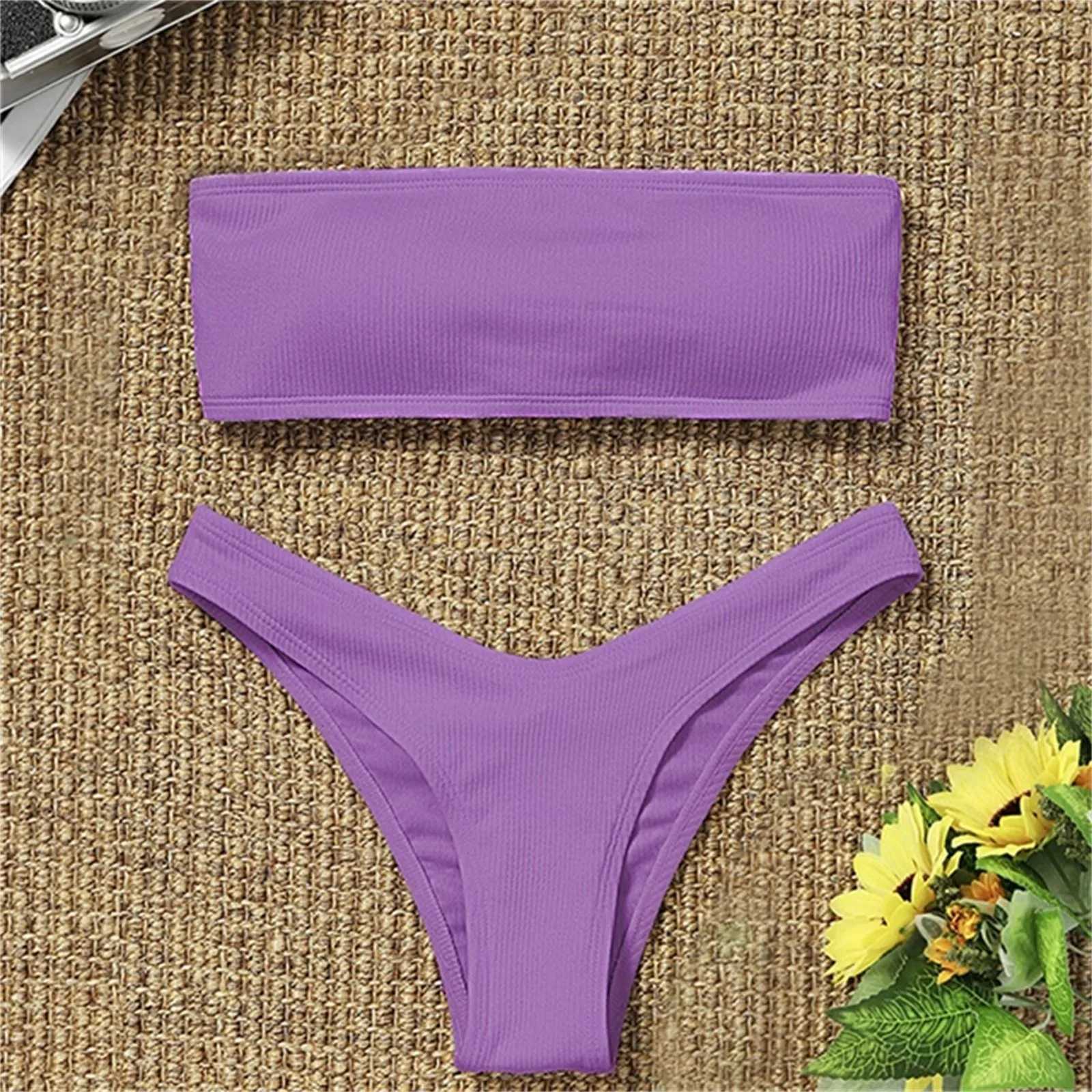 2025 New Bikini High Waist Strapless Sexy Bikini Women Swimwear Women Swimsuit Padded Bathing Suit Monokin Pure ColorXJ250120