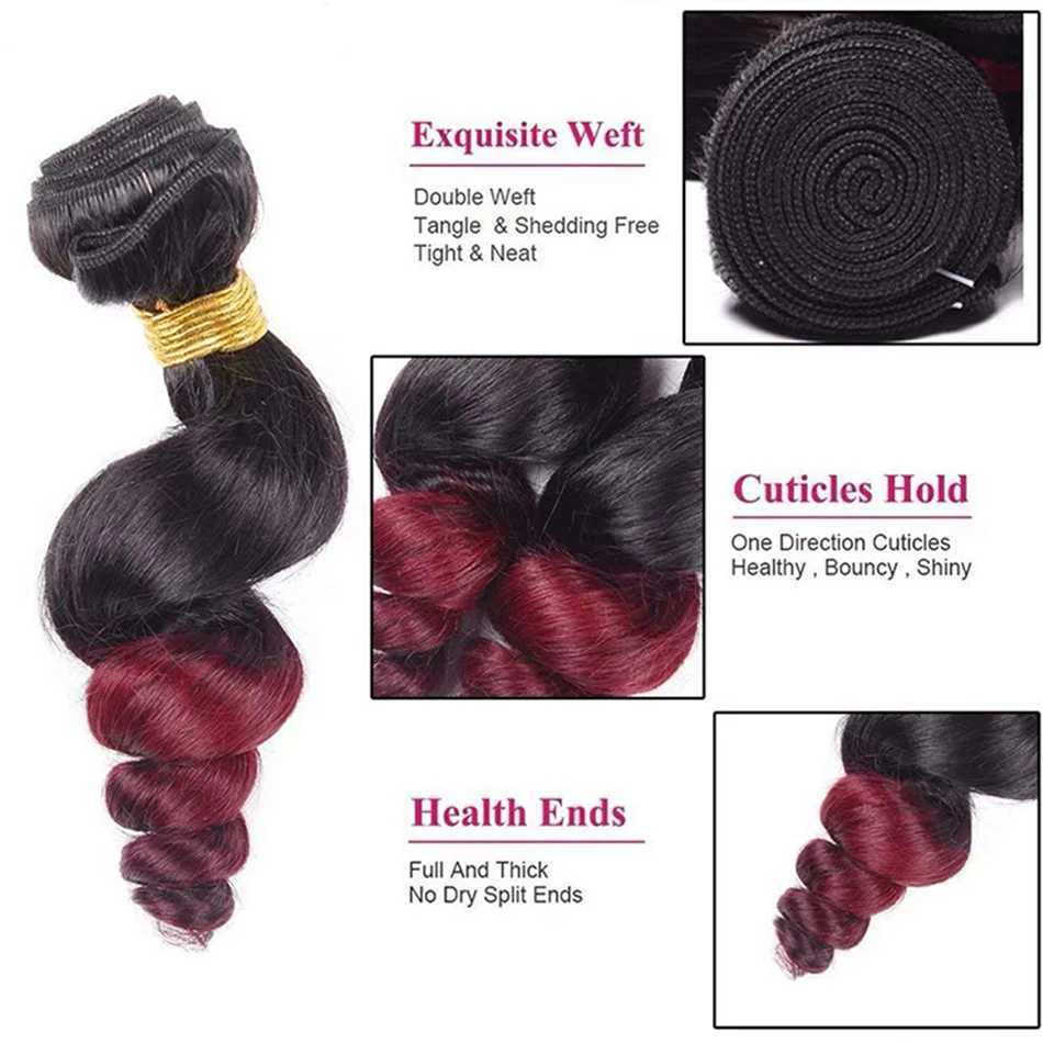 DreamDiana 10A Ombre Human Hair 3 Bundles with Clo T1B/30 Remy 100% Malaysian Hair Loose Weave 3 Bundles with Lace CloXJ250120